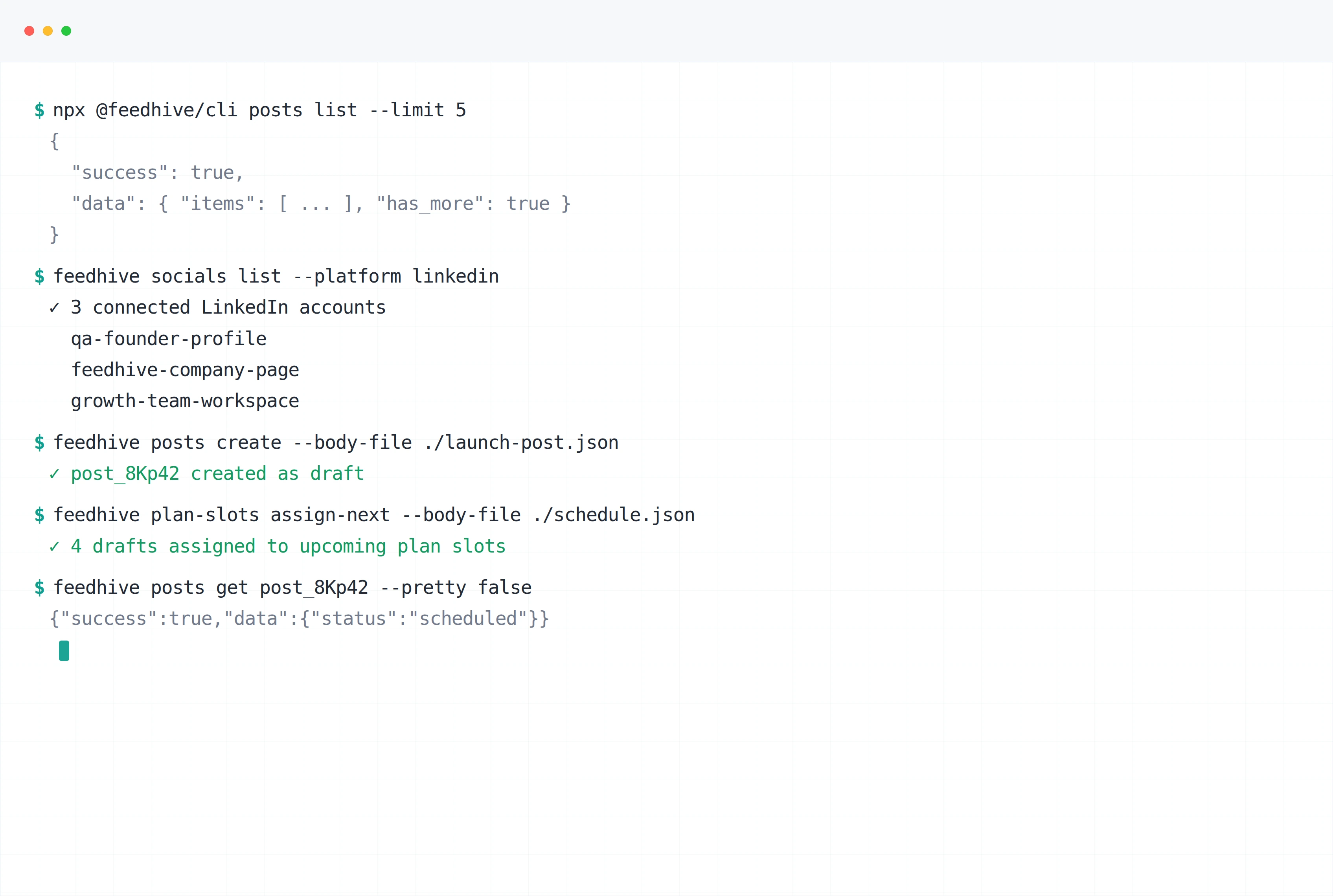 FeedHive API and CLI workflow preview