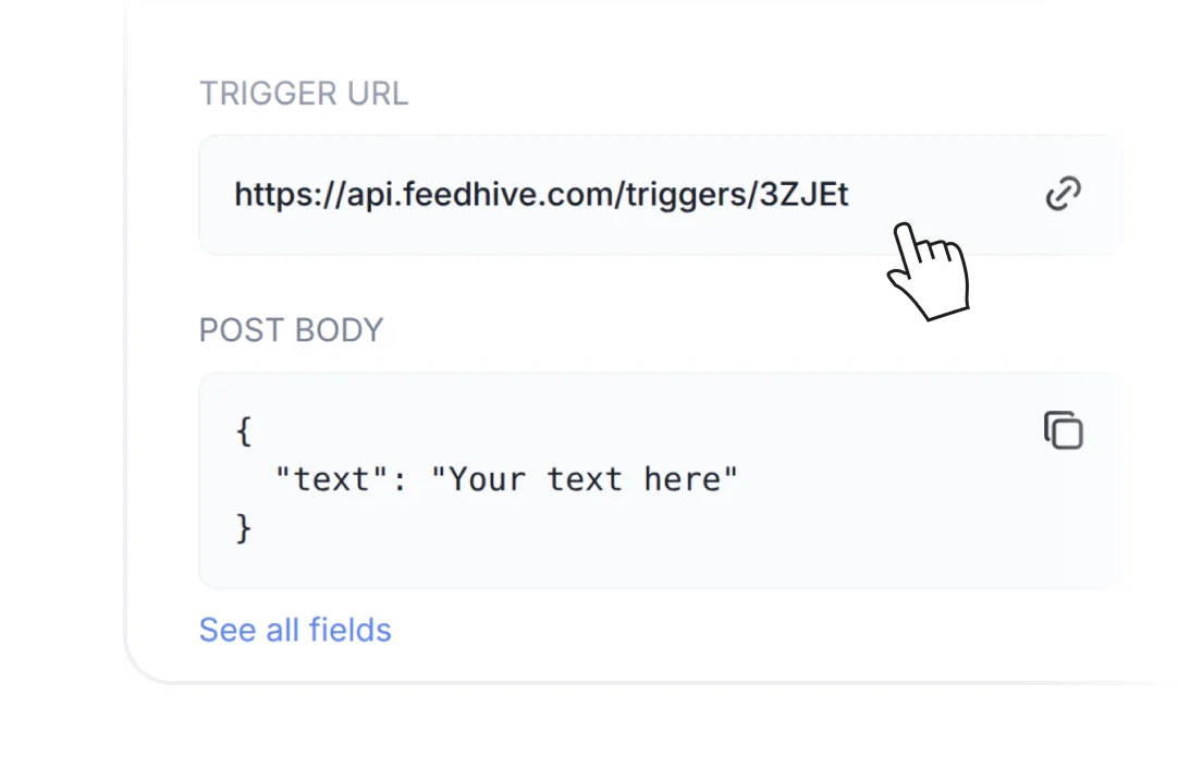 FeedHive workflow triggers from Zapier, Make, or HTTP requests